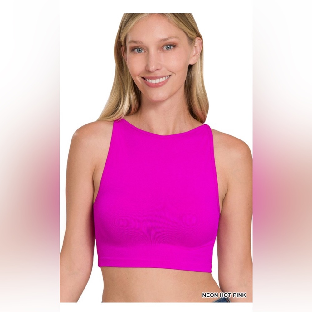NWT! Hot Neon Pink SEAMLESS CROPPED TANK TOP